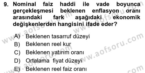 Para ve Banka Dersi 2025 - 2026 Yılı (Final) Dönem Sonu Sınav Soruları 9. Soru