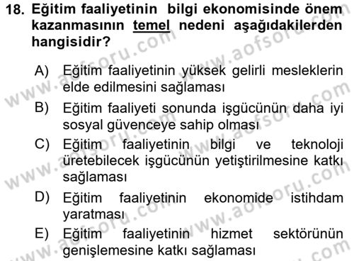 Bilgi Ekonomisi Dersi 2017 - 2018 Yılı 3 Ders Sınav Soruları 18. Soru