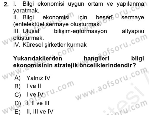 Bilgi Ekonomisi Dersi 2017 - 2018 Yılı 3 Ders Sınav Soruları 2. Soru