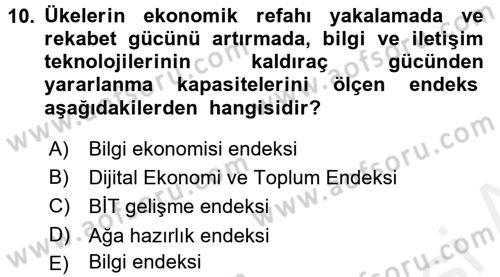 Bilgi Ekonomisi Dersi 2017 - 2018 Yılı (Vize) Ara Sınav Soruları 10. Soru