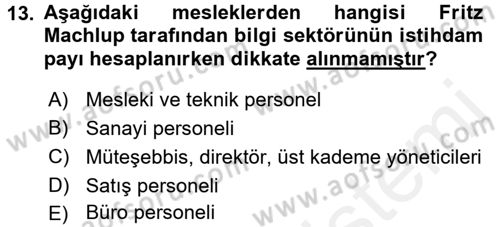 Bilgi Ekonomisi Dersi 2017 - 2018 Yılı (Vize) Ara Sınav Soruları 13. Soru