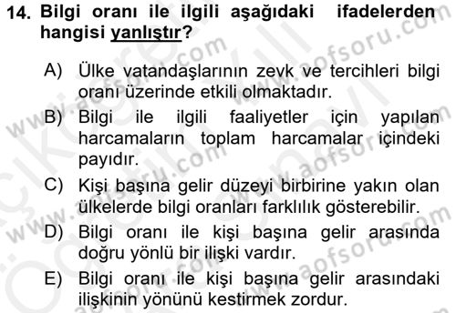 Bilgi Ekonomisi Dersi 2017 - 2018 Yılı (Vize) Ara Sınav Soruları 14. Soru