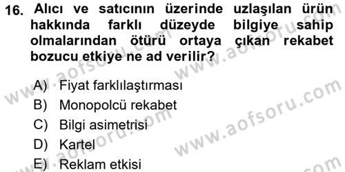 Bilgi Ekonomisi Dersi 2017 - 2018 Yılı (Vize) Ara Sınav Soruları 16. Soru