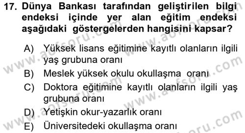 Bilgi Ekonomisi Dersi 2017 - 2018 Yılı (Vize) Ara Sınav Soruları 17. Soru