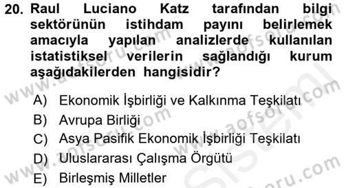 Bilgi Ekonomisi Dersi 2017 - 2018 Yılı (Vize) Ara Sınav Soruları 20. Soru