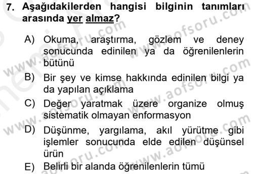 Bilgi Ekonomisi Dersi 2017 - 2018 Yılı (Vize) Ara Sınav Soruları 7. Soru