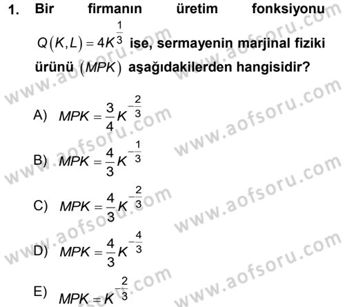 Matematiksel İktisat Dersi Ara Sınavı Deneme Sınav Soruları 1. Soru
