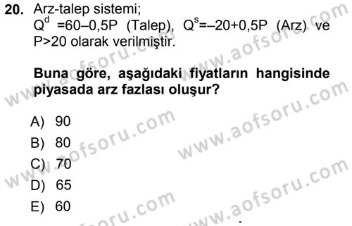 Matematiksel İktisat Dersi Ara Sınavı Deneme Sınav Soruları 20. Soru