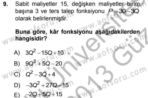 Matematiksel İktisat Dersi 2012 - 2013 Yılı (Vize) Ara Sınav Soruları 9. Soru