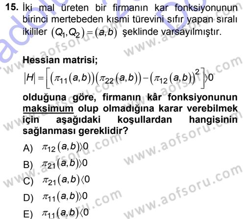 Matematiksel İktisat Dersi 2012 - 2013 Yılı (Final) Dönem Sonu Sınav Soruları 15. Soru