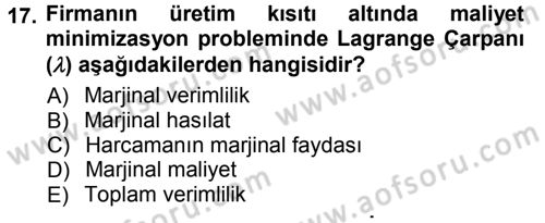 Matematiksel İktisat Dersi 2012 - 2013 Yılı (Final) Dönem Sonu Sınav Soruları 17. Soru