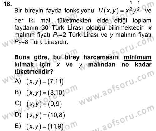 Matematiksel İktisat Dersi 2012 - 2013 Yılı (Final) Dönem Sonu Sınav Soruları 18. Soru