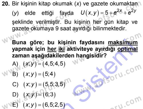 Matematiksel İktisat Dersi 2012 - 2013 Yılı (Final) Dönem Sonu Sınav Soruları 20. Soru