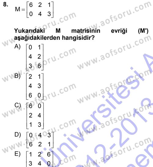 Matematiksel İktisat Dersi 2012 - 2013 Yılı (Final) Dönem Sonu Sınav Soruları 8. Soru