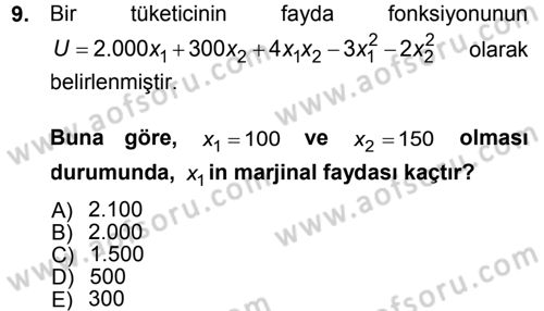 Matematiksel İktisat Dersi 2012 - 2013 Yılı (Final) Dönem Sonu Sınav Soruları 9. Soru