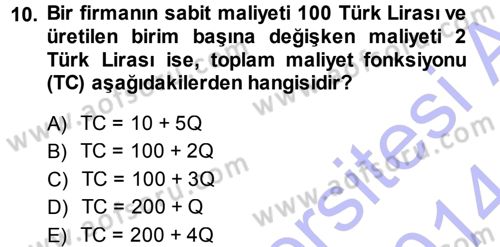 Matematiksel İktisat Dersi Ara Sınavı Deneme Sınav Soruları 10. Soru