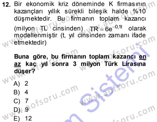 Matematiksel İktisat Dersi 2013 - 2014 Yılı (Vize) Ara Sınav Soruları 12. Soru