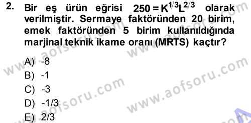 Matematiksel İktisat Dersi Ara Sınavı Deneme Sınav Soruları 2. Soru