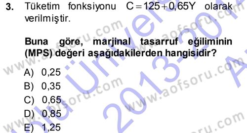 Matematiksel İktisat Dersi 2013 - 2014 Yılı (Vize) Ara Sınav Soruları 3. Soru