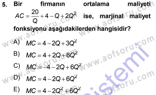 Matematiksel İktisat Dersi 2013 - 2014 Yılı (Vize) Ara Sınav Soruları 5. Soru