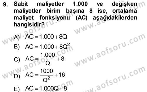 Matematiksel İktisat Dersi Ara Sınavı Deneme Sınav Soruları 9. Soru