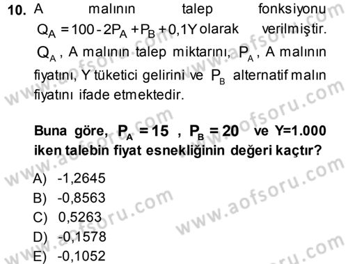 Matematiksel İktisat Dersi 2013 - 2014 Yılı (Final) Dönem Sonu Sınav Soruları 10. Soru