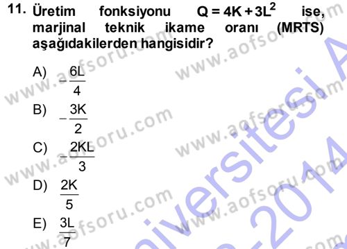 Matematiksel İktisat Dersi 2013 - 2014 Yılı (Final) Dönem Sonu Sınav Soruları 11. Soru
