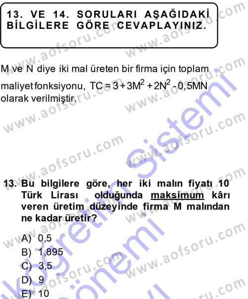 Matematiksel İktisat Dersi 2013 - 2014 Yılı (Final) Dönem Sonu Sınav Soruları 13. Soru