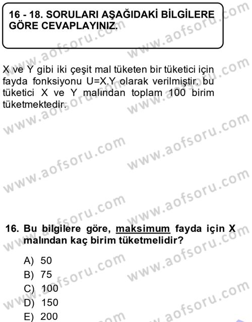 Matematiksel İktisat Dersi 2013 - 2014 Yılı (Final) Dönem Sonu Sınav Soruları 16. Soru