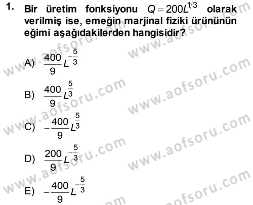 Matematiksel İktisat Dersi 2013 - 2014 Yılı Tek Ders Sınav Soruları 1. Soru