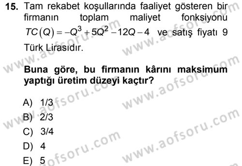 Matematiksel İktisat Dersi 2013 - 2014 Yılı Tek Ders Sınav Soruları 15. Soru
