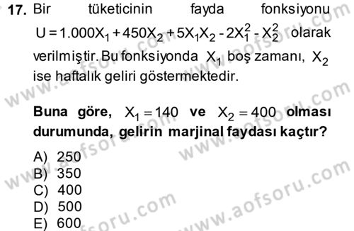 Matematiksel İktisat Dersi 2013 - 2014 Yılı Tek Ders Sınav Soruları 17. Soru