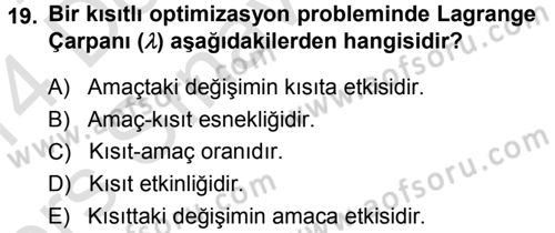 Matematiksel İktisat Dersi 2013 - 2014 Yılı Tek Ders Sınav Soruları 19. Soru