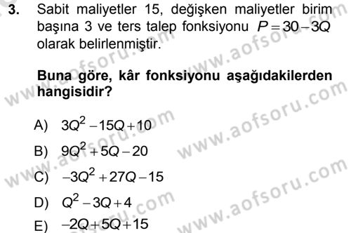 Matematiksel İktisat Dersi 2013 - 2014 Yılı Tek Ders Sınav Soruları 3. Soru