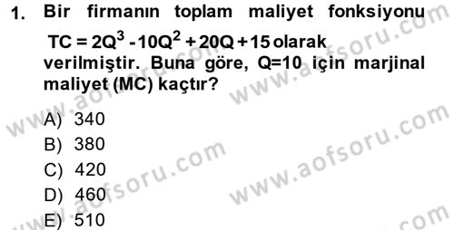 Matematiksel İktisat Dersi Ara Sınavı Deneme Sınav Soruları 1. Soru