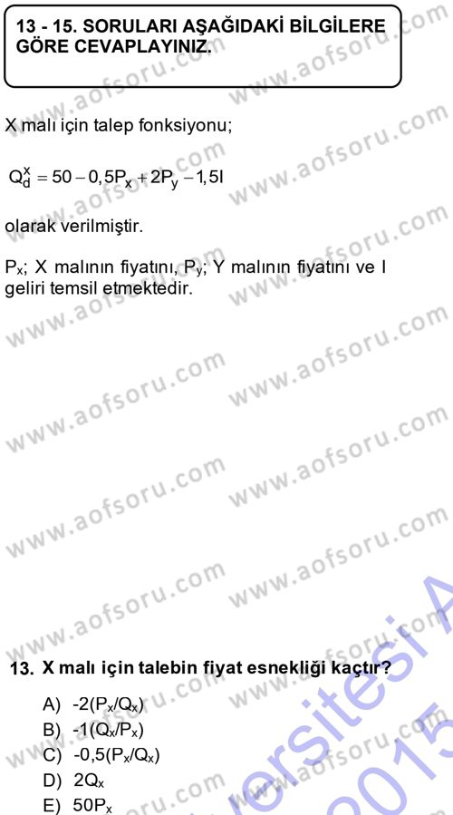 Matematiksel İktisat Dersi Ara Sınavı Deneme Sınav Soruları 13. Soru