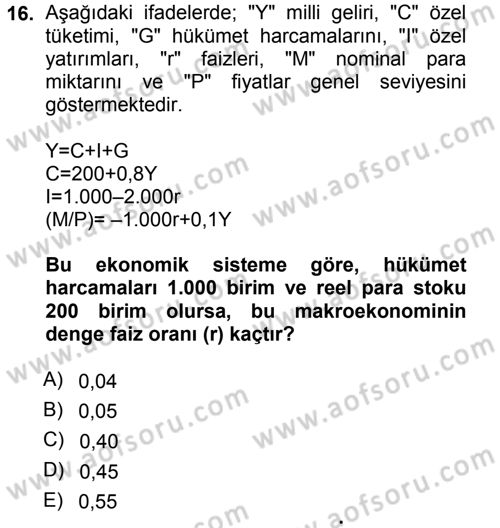 Matematiksel İktisat Dersi Ara Sınavı Deneme Sınav Soruları 16. Soru