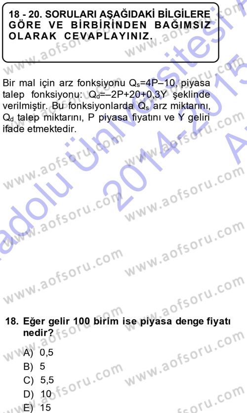 Matematiksel İktisat Dersi Ara Sınavı Deneme Sınav Soruları 18. Soru