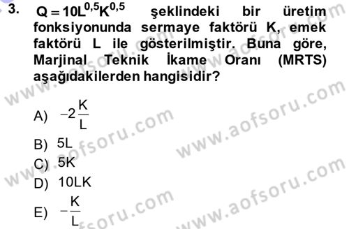 Matematiksel İktisat Dersi Ara Sınavı Deneme Sınav Soruları 3. Soru