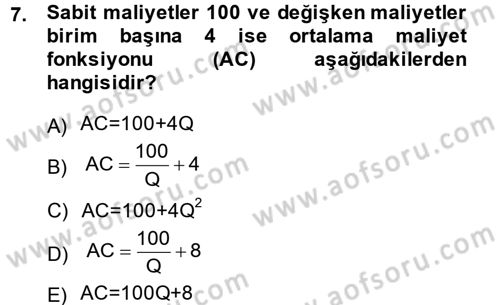 Matematiksel İktisat Dersi Ara Sınavı Deneme Sınav Soruları 7. Soru