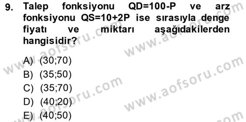 Matematiksel İktisat Dersi Ara Sınavı Deneme Sınav Soruları 9. Soru