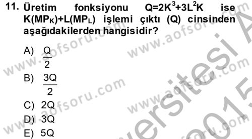 Matematiksel İktisat Dersi 2014 - 2015 Yılı (Final) Dönem Sonu Sınav Soruları 11. Soru