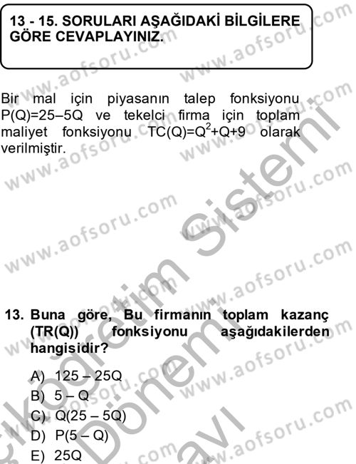 Matematiksel İktisat Dersi 2014 - 2015 Yılı (Final) Dönem Sonu Sınav Soruları 13. Soru