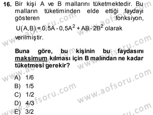 Matematiksel İktisat Dersi 2014 - 2015 Yılı (Final) Dönem Sonu Sınav Soruları 16. Soru