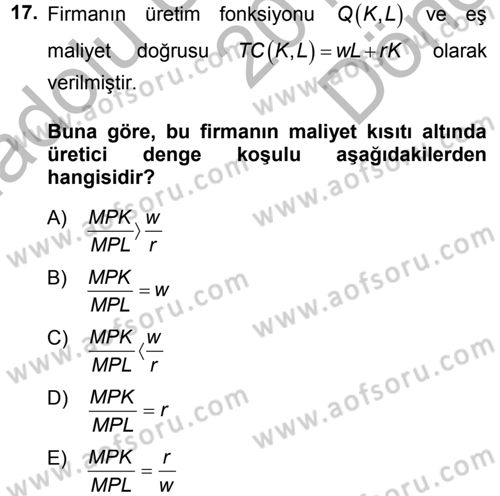 Matematiksel İktisat Dersi 2014 - 2015 Yılı (Final) Dönem Sonu Sınav Soruları 17. Soru