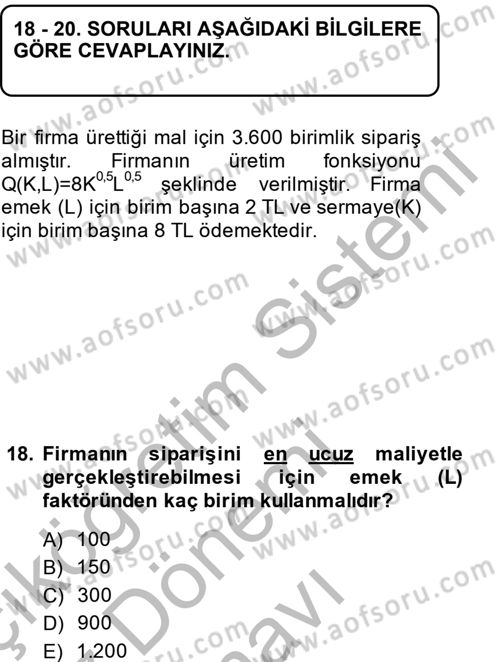 Matematiksel İktisat Dersi 2014 - 2015 Yılı (Final) Dönem Sonu Sınav Soruları 18. Soru