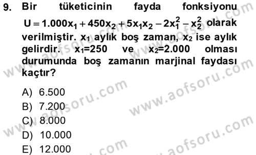 Matematiksel İktisat Dersi 2014 - 2015 Yılı (Final) Dönem Sonu Sınav Soruları 9. Soru