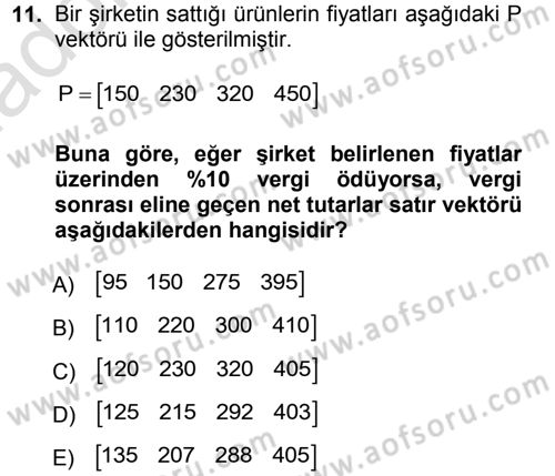 Matematiksel İktisat Dersi 2014 - 2015 Yılı Tek Ders Sınav Soruları 11. Soru