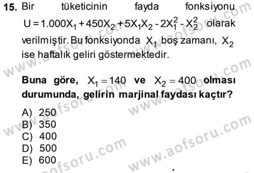 Matematiksel İktisat Dersi 2014 - 2015 Yılı Tek Ders Sınav Soruları 15. Soru