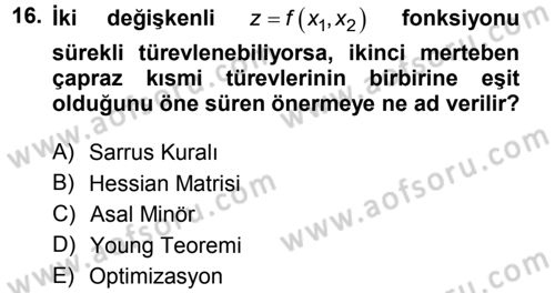 Matematiksel İktisat Dersi 2014 - 2015 Yılı Tek Ders Sınav Soruları 16. Soru